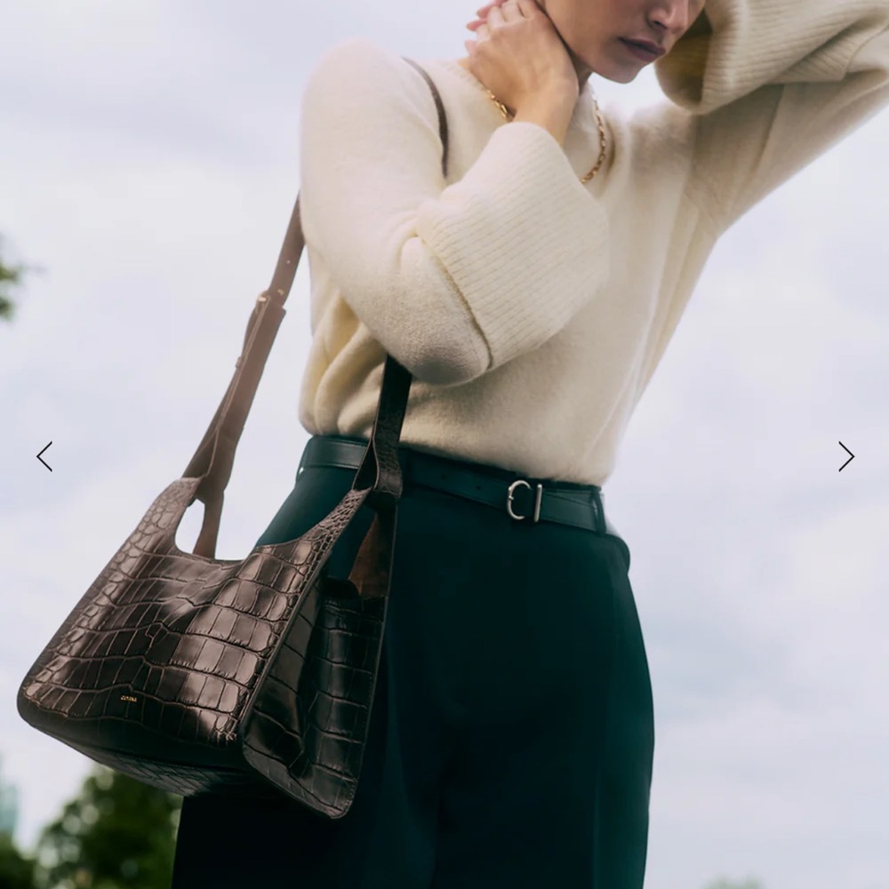 Cuyana Dark Brown Croc-Embossed Leather Crossbody Bag